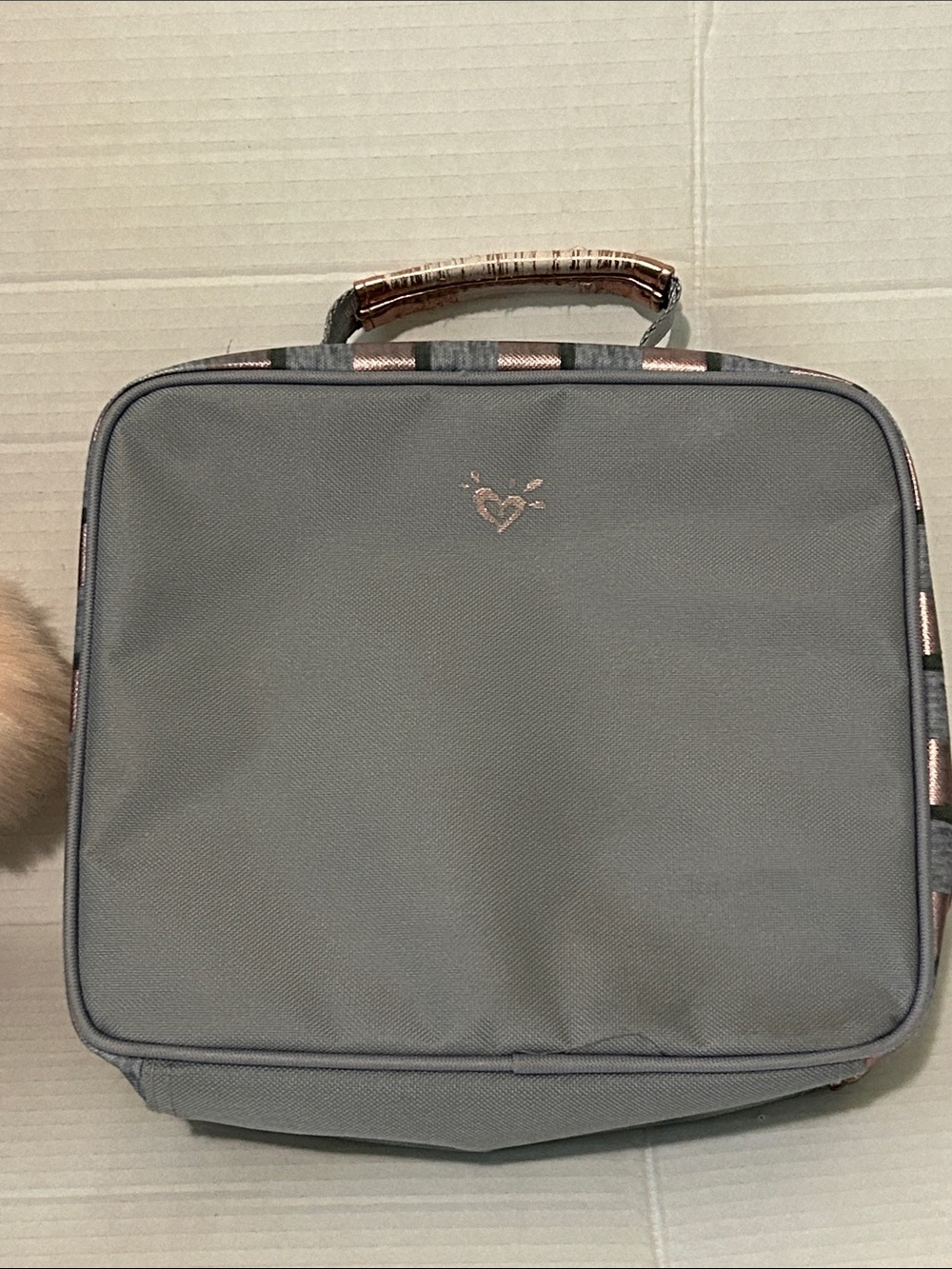 Justice ‘A’ Glitter Gray Backpack & Lunchbox Set with Rose Gold Polka Dots - Picture 7 of 16